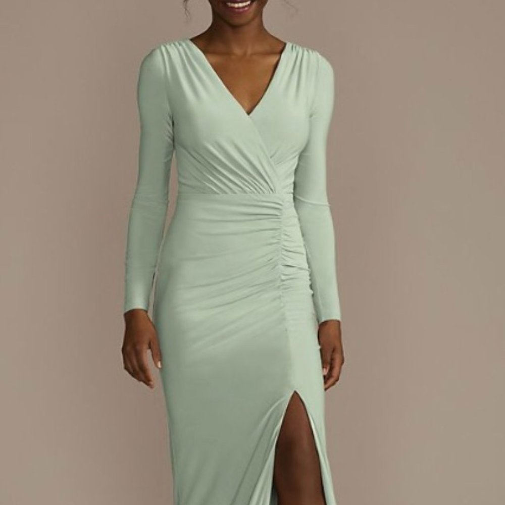 DB Studio Long Sleeve Ruched Jersey Sheath Bridesmaid Dress